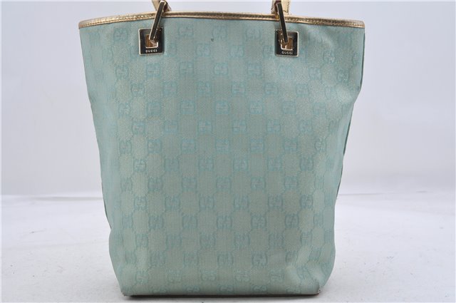 Auth GUCCI Shoulder Tote Bag GG Canvas Leather 0021099 Light Blue Gold 6835D