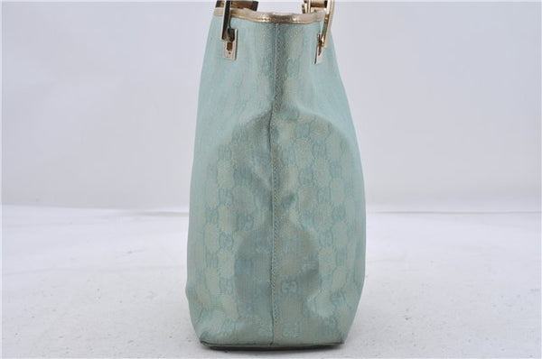 Auth GUCCI Shoulder Tote Bag GG Canvas Leather 0021099 Light Blue Gold 6835D