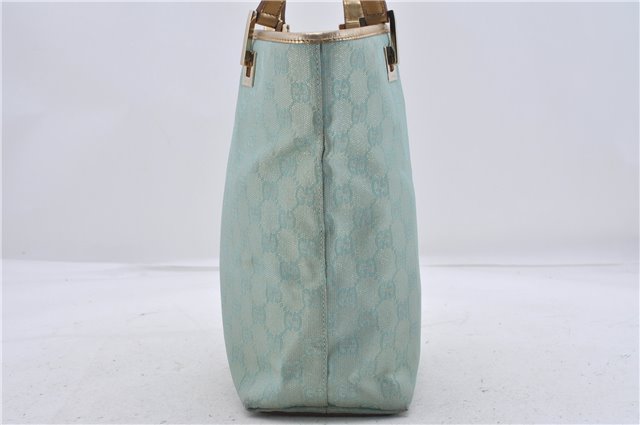 Auth GUCCI Shoulder Tote Bag GG Canvas Leather 0021099 Light Blue Gold 6835D