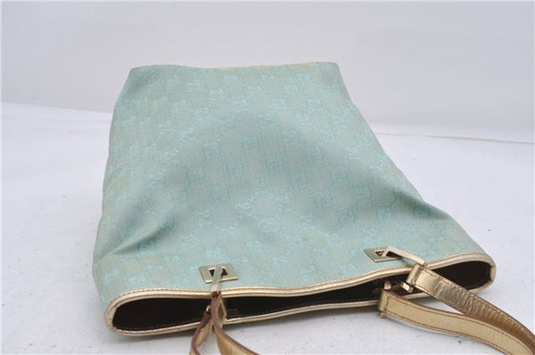 Auth GUCCI Shoulder Tote Bag GG Canvas Leather 0021099 Light Blue Gold 6835D