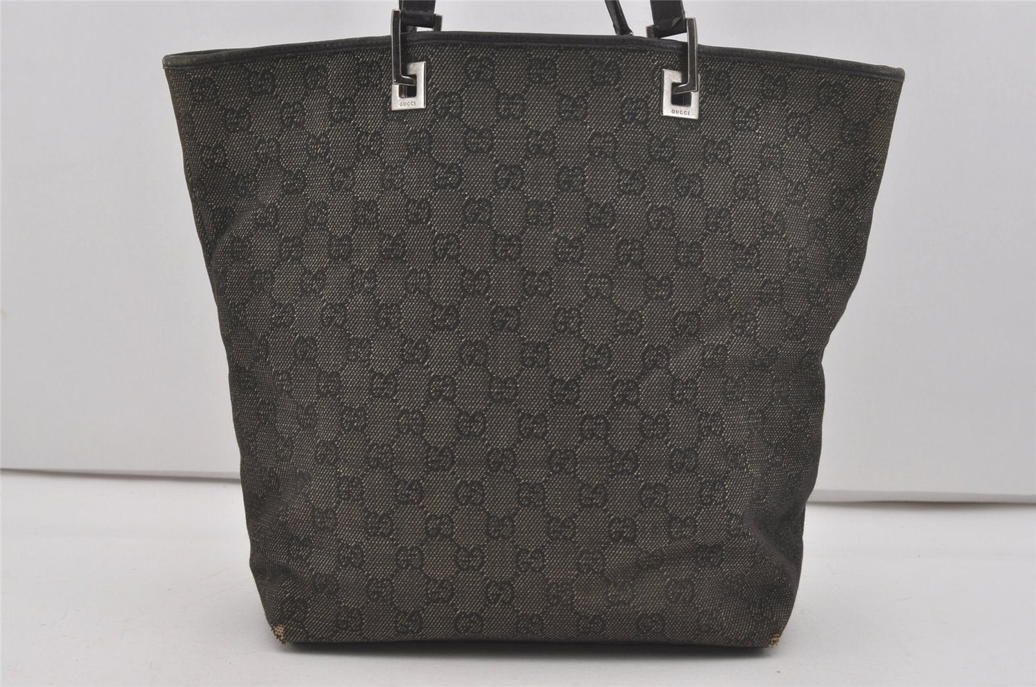 Authentic GUCCI Vintage Shoulder Tote Bag GG Canvas Leather 31243 Black 6835I