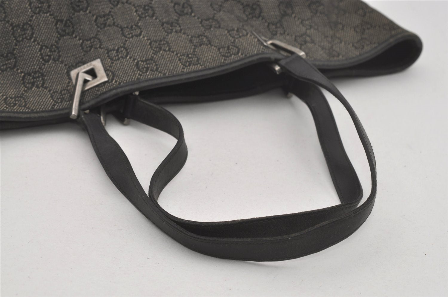 Authentic GUCCI Vintage Shoulder Tote Bag GG Canvas Leather 31243 Black 6835I