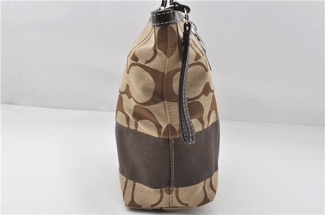 Authentic COACH Signature Shoulder Tote Bag Canvas Leather F15112 Brown 6836E