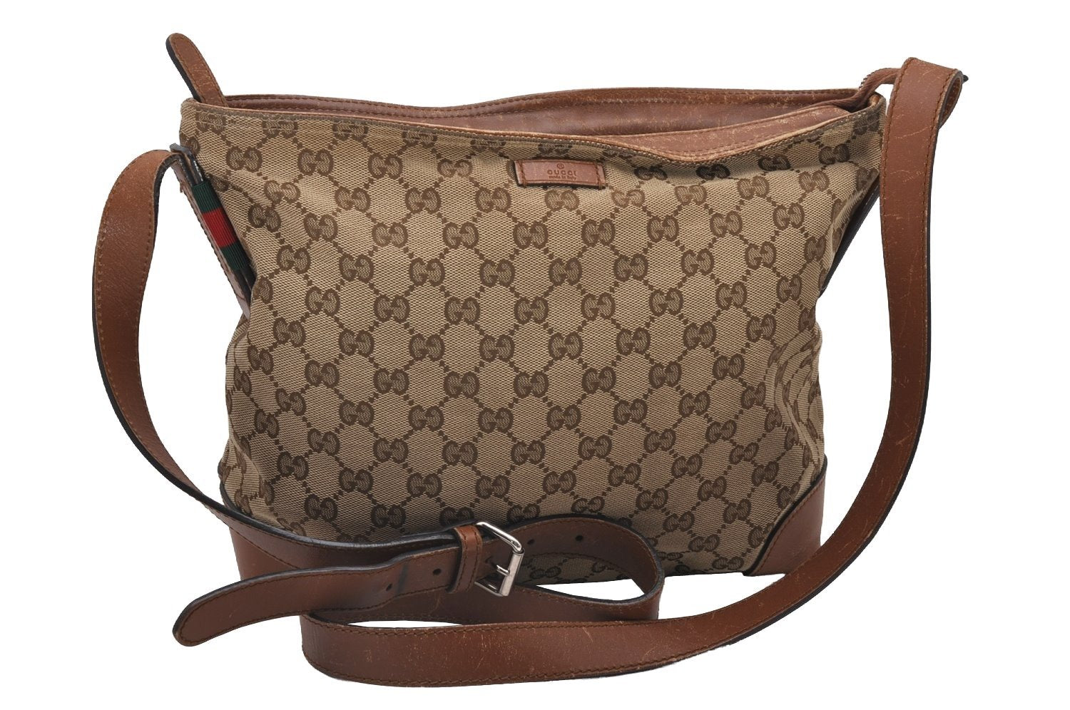 Authentic GUCCI Web Sherry Line Shoulder Cross Bag GG Canvas Leather Brown 6836I