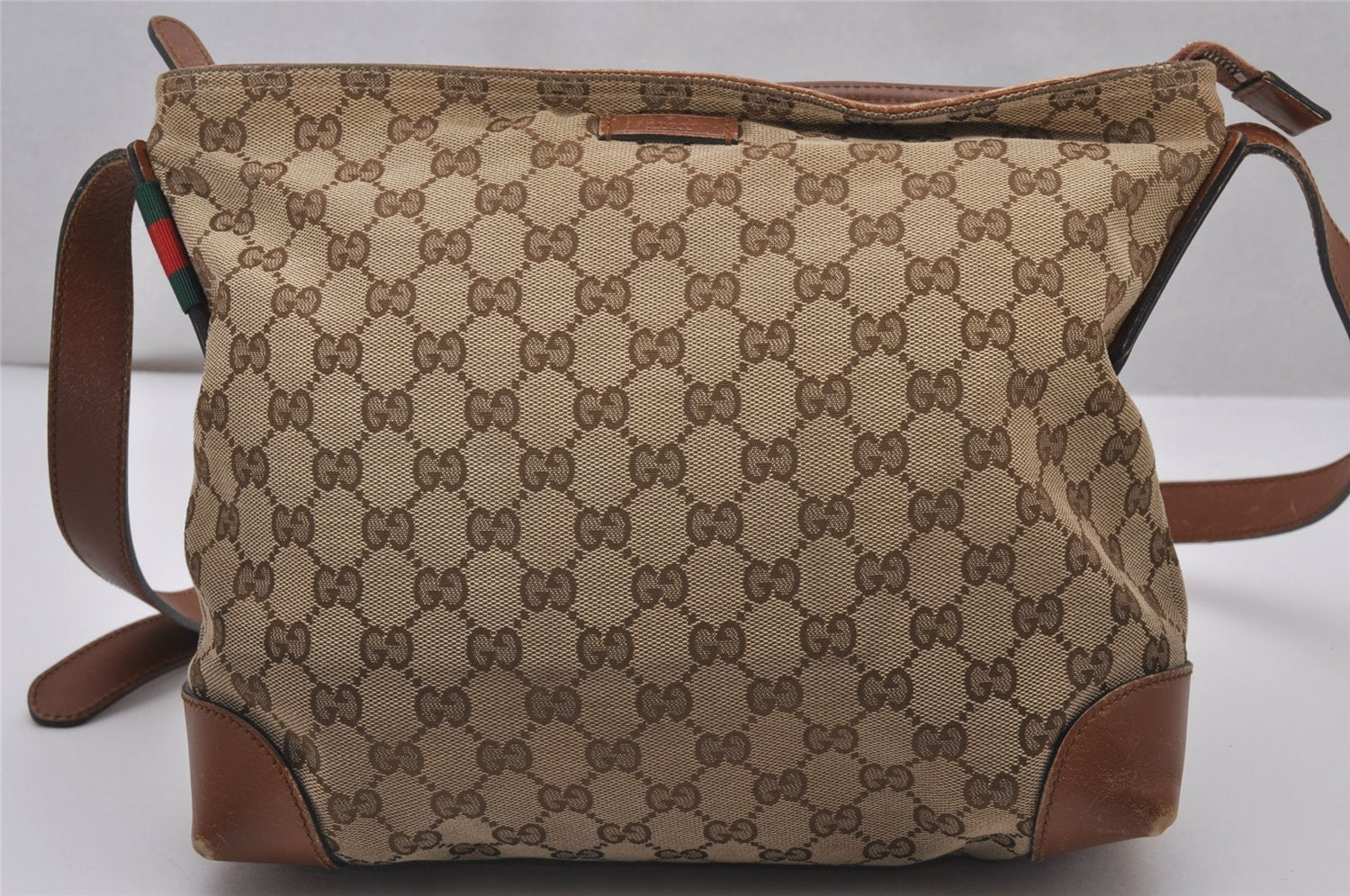 Authentic GUCCI Web Sherry Line Shoulder Cross Bag GG Canvas Leather Brown 6836I