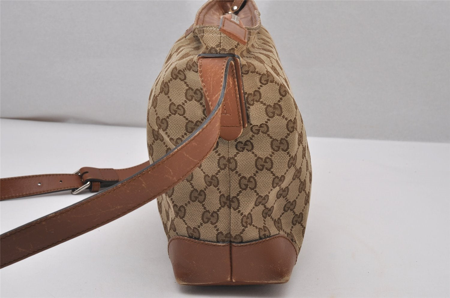 Authentic GUCCI Web Sherry Line Shoulder Cross Bag GG Canvas Leather Brown 6836I