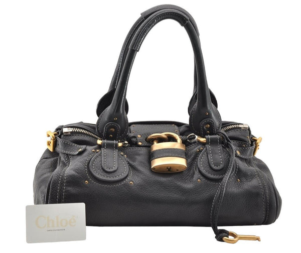 Authentic Chloe Vintage Paddington Leather Shoulder Hand Bag Black 6838I