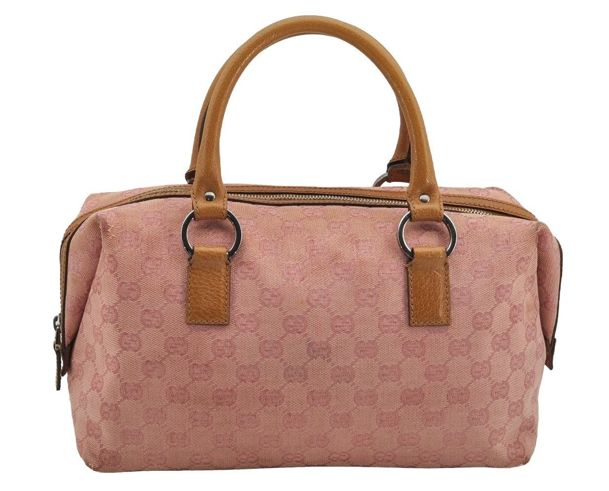 Authentic GUCCI Hand Boston Bag Purse GG Canvas Leather 113009 Pink 6839I