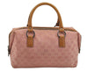Authentic GUCCI Hand Boston Bag Purse GG Canvas Leather 113009 Pink 6839I