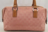 Authentic GUCCI Hand Boston Bag Purse GG Canvas Leather 113009 Pink 6839I