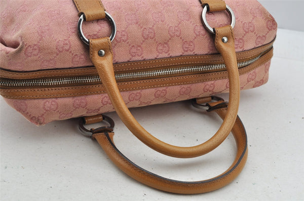 Authentic GUCCI Hand Boston Bag Purse GG Canvas Leather 113009 Pink 6839I