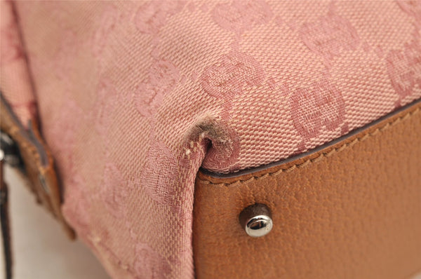 Authentic GUCCI Hand Boston Bag Purse GG Canvas Leather 113009 Pink 6839I