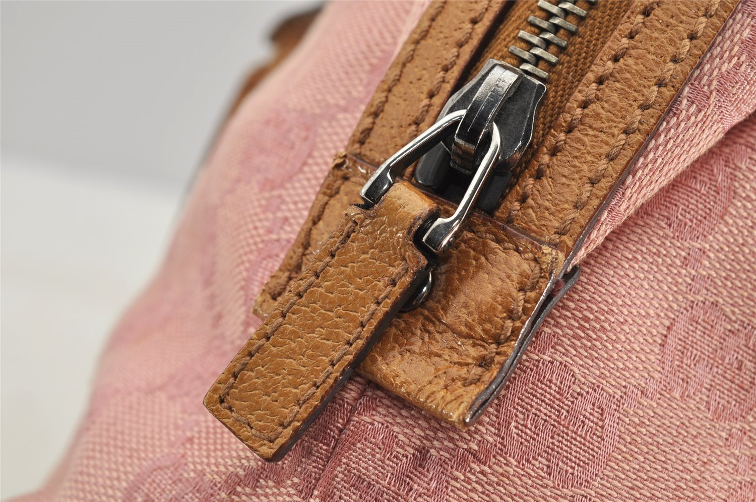 Authentic GUCCI Hand Boston Bag Purse GG Canvas Leather 113009 Pink 6839I