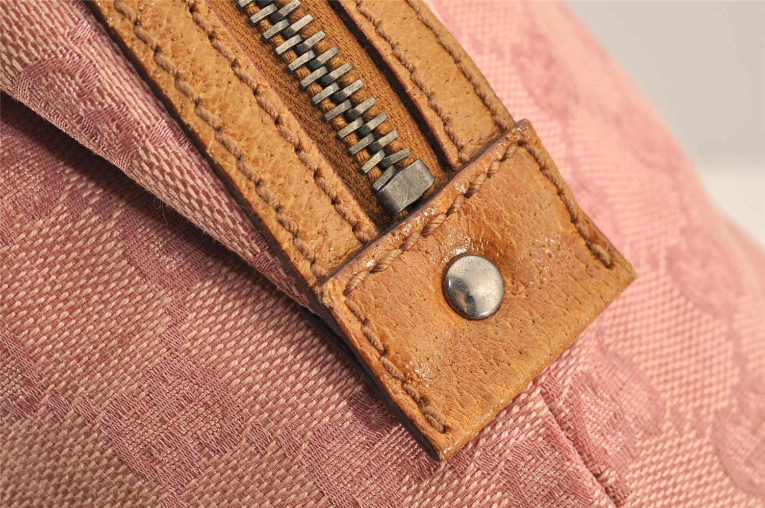 Authentic GUCCI Hand Boston Bag Purse GG Canvas Leather 113009 Pink 6839I