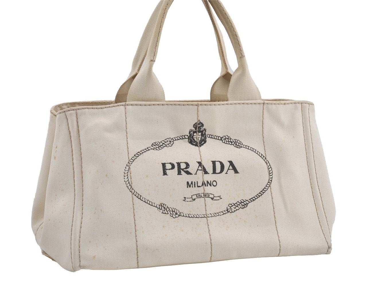 Authentic PRADA Vintage Canapa M Denim Tote Hand Bag White 6841I