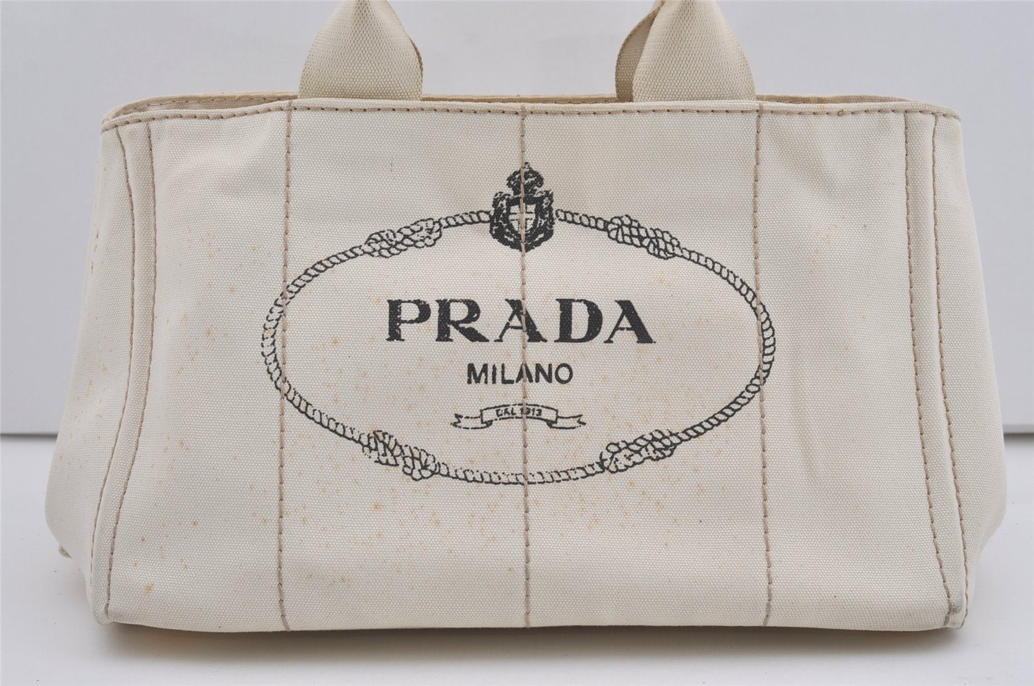 Authentic PRADA Vintage Canapa M Denim Tote Hand Bag White 6841I