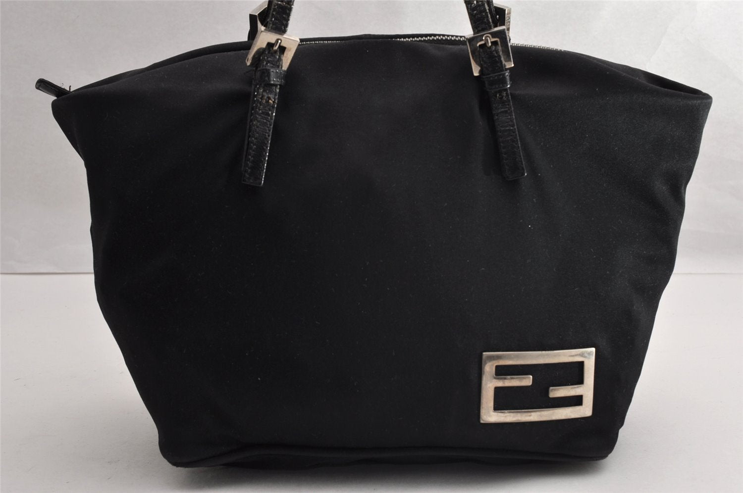 Authentic FENDI Vintage Tote Hand Bag Purse Jersey Leather Black Junk 6842I