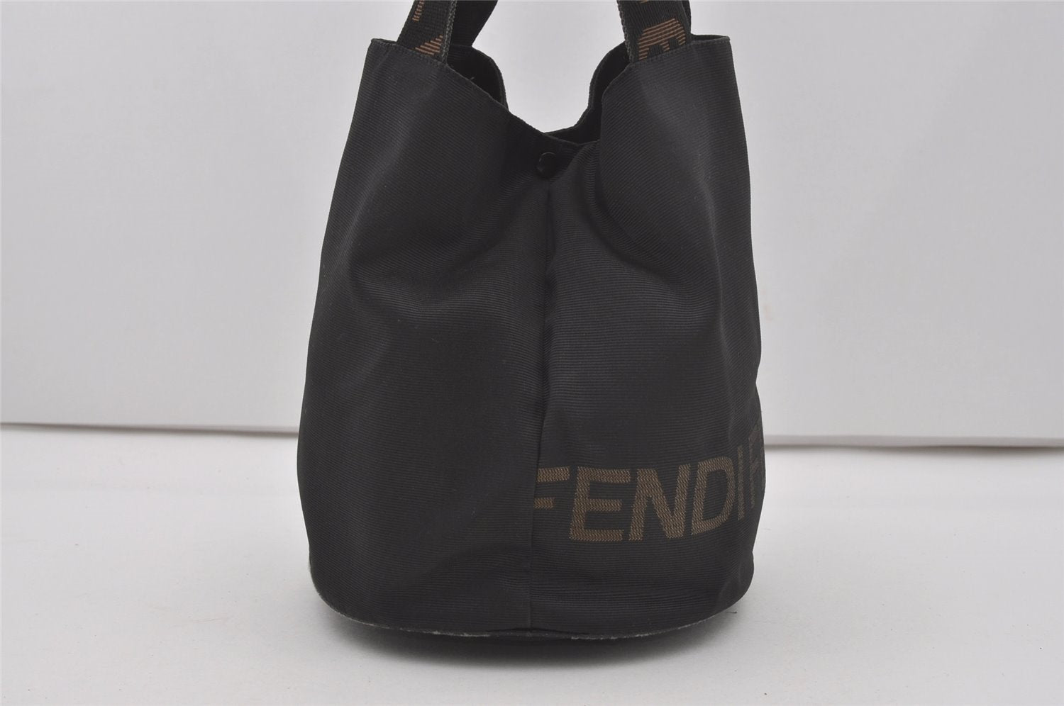 Authentic FENDI Vintage Nylon Leather Hand Tote Bag Purse Black 6843I