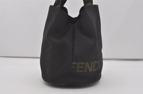 Authentic FENDI Vintage Nylon Leather Hand Tote Bag Purse Black 6843I