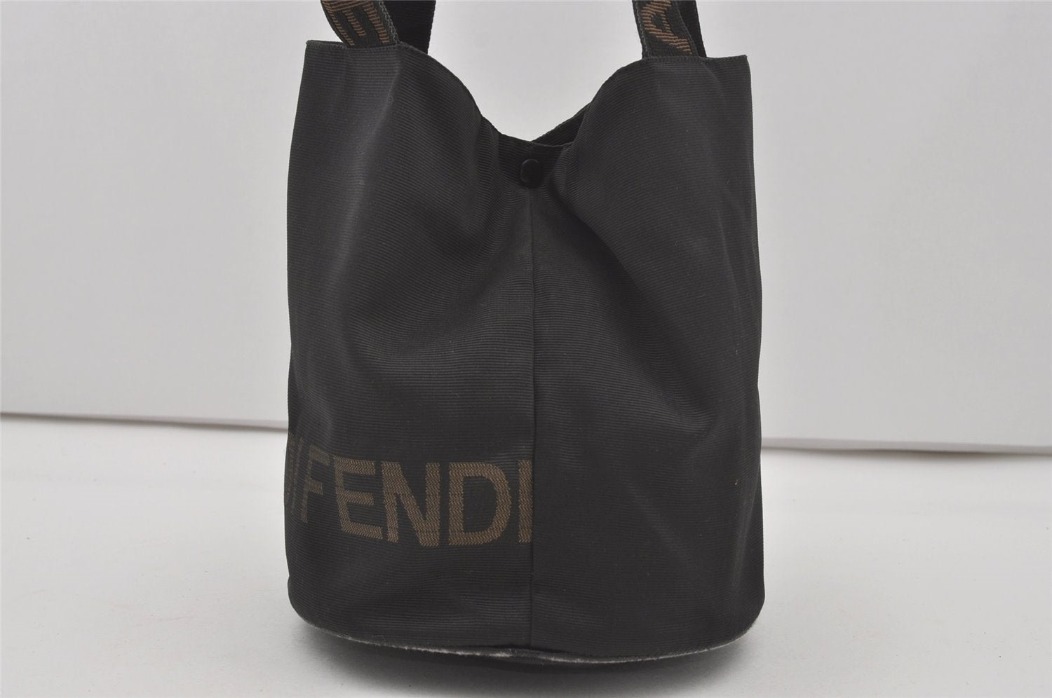 Authentic FENDI Vintage Nylon Leather Hand Tote Bag Purse Black 6843I