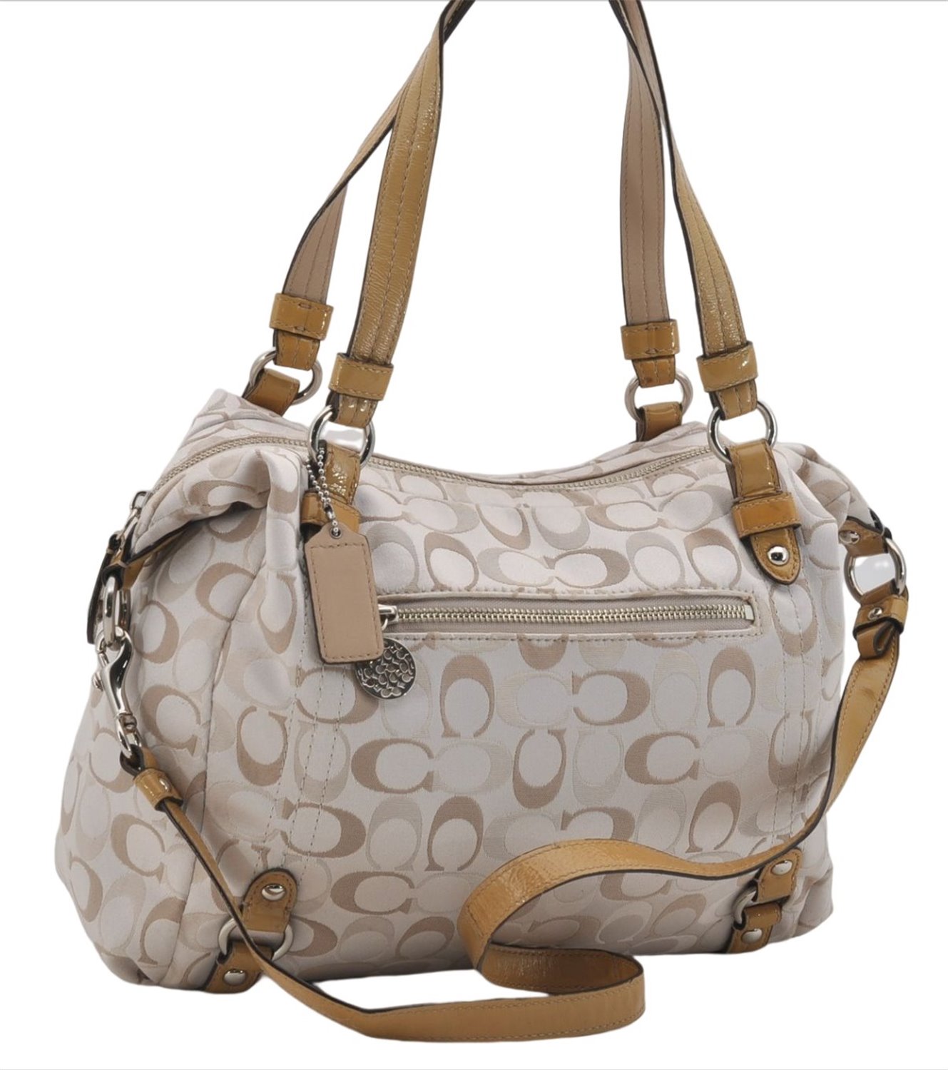 Authentic COACH Signature 2Way Tote Bag Canvas Enamel F17580 Beige 6844E