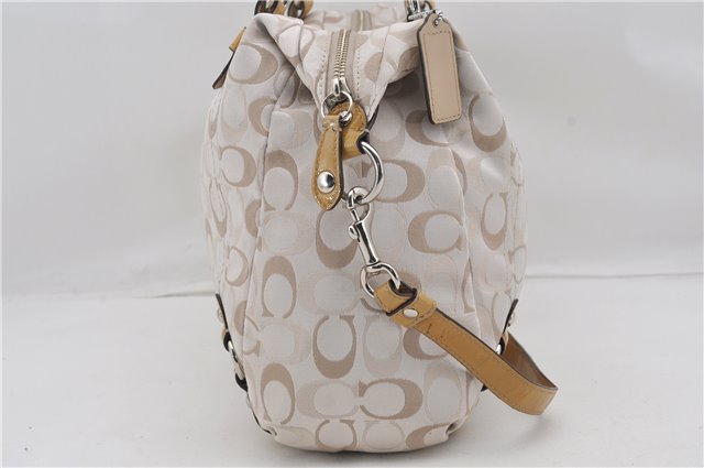 Authentic COACH Signature 2Way Tote Bag Canvas Enamel F17580 Beige 6844E