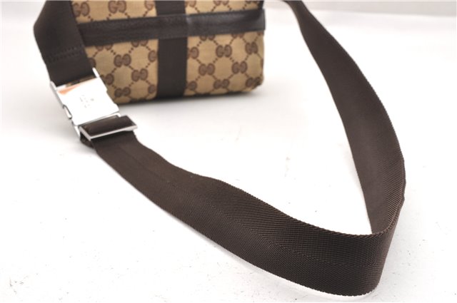 Authentic GUCCI Waist Body Bag Purse GG Canvas Leather 131236 Brown 6848F