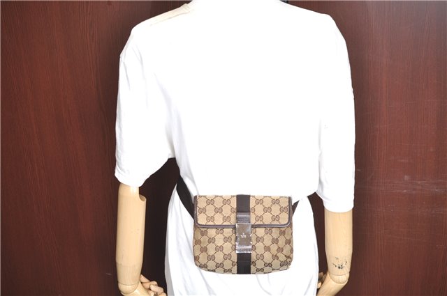 Authentic GUCCI Waist Body Bag Purse GG Canvas Leather 131236 Brown 6848F