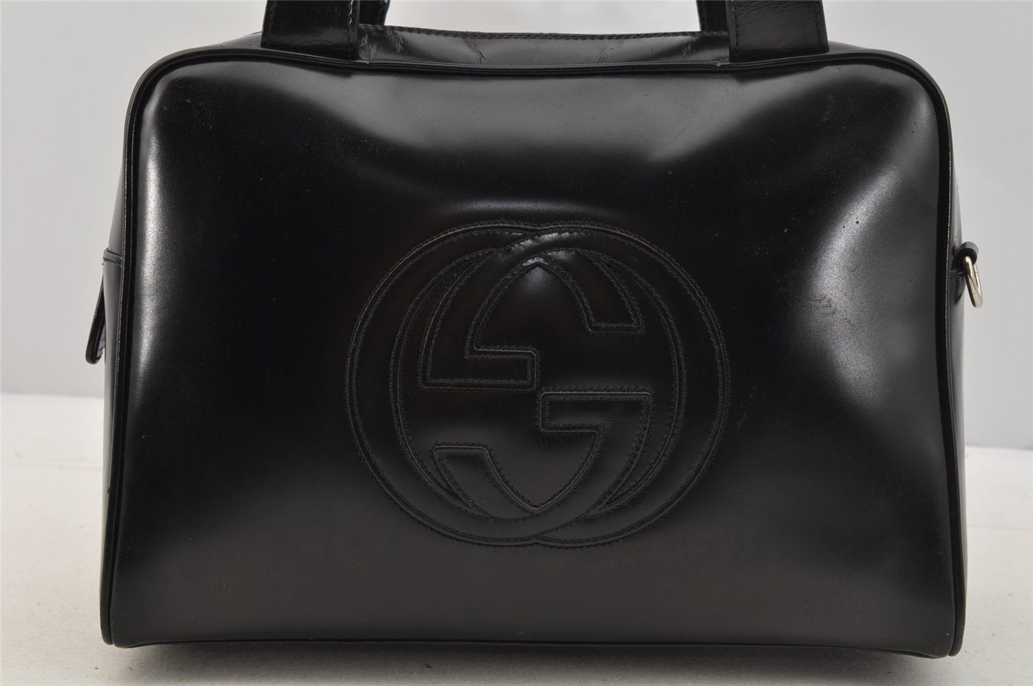 Authentic GUCCI Interlocking G 2Way Hand Bag Purse Enamel Black Junk 6853I