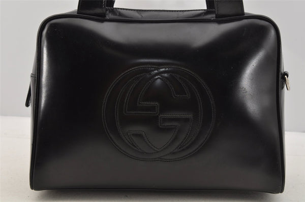 Authentic GUCCI Interlocking G 2Way Hand Bag Purse Enamel Black Junk 6853I