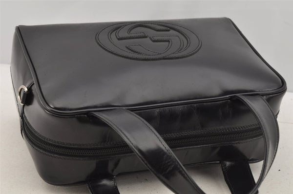 Authentic GUCCI Interlocking G 2Way Hand Bag Purse Enamel Black Junk 6853I