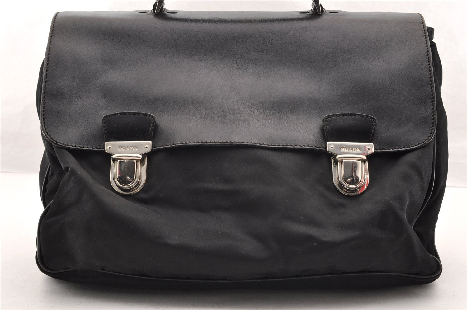 Authentic PRADA Vintage Nylon Tessuto Leather Business BriefCase Black 6854I