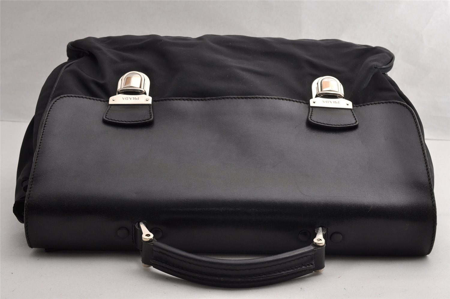 Authentic PRADA Vintage Nylon Tessuto Leather Business BriefCase Black 6854I