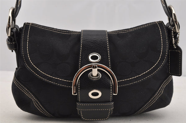 Authentic COACH Signature Shoulder Hand Bag Canvas Leather 6171 Black 6857I