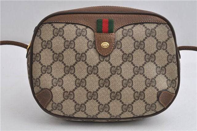 Authentic GUCCI Web Sherry Line Shoulder Cross Bag GG PVC Leather Brown 6858F