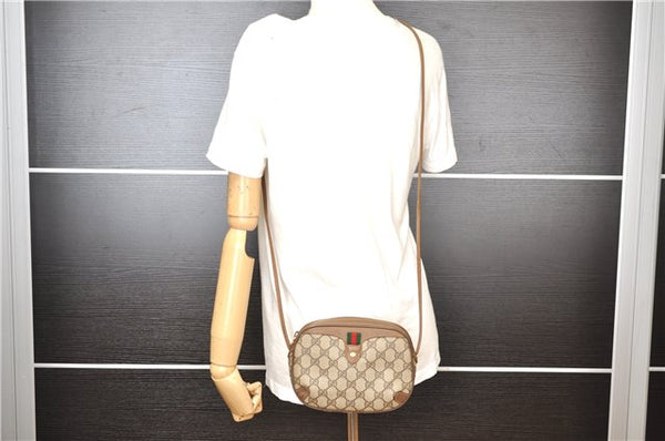 Authentic GUCCI Web Sherry Line Shoulder Cross Bag GG PVC Leather Brown 6858F