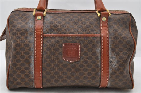 Auth CELINE C Macadam Blason Pattern Hand Boston Bag PVC Leather Brown 6861C