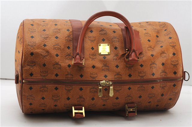 Authentic MCM Vintage Visetos Leather 2Way Travel Boston Bag Brown 6862F