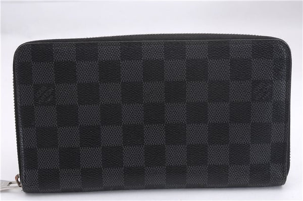 Authentic Louis Vuitton Damier Graphite Zippy Organizer Wallet N63077 Box 6865E