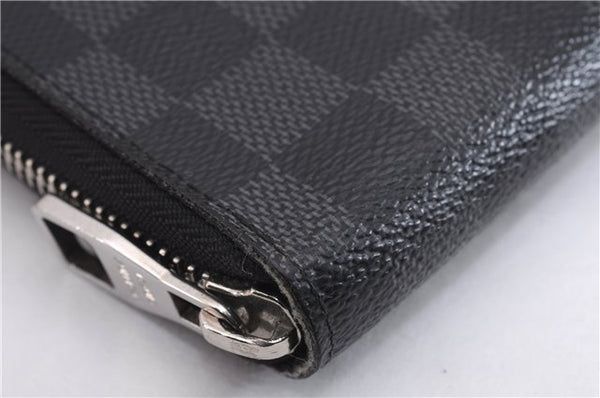 Authentic Louis Vuitton Damier Graphite Zippy Organizer Wallet N63077 Box 6865E