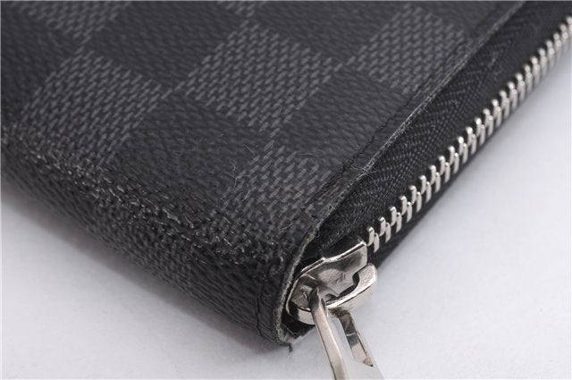 Authentic Louis Vuitton Damier Graphite Zippy Organizer Wallet N63077 Box 6865E