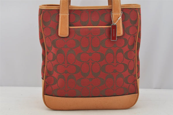 Authentic COACH Vintage Signature Hand Bag Purse Canvas Leather 6092 Red 6873I