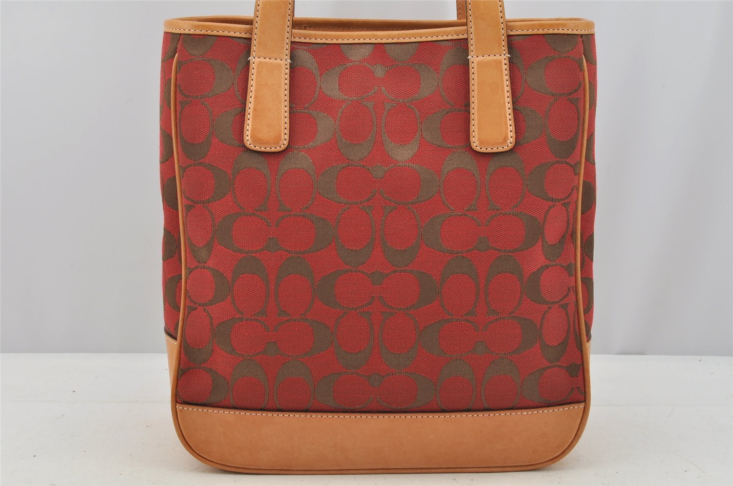 Authentic COACH Vintage Signature Hand Bag Purse Canvas Leather 6092 Red 6873I