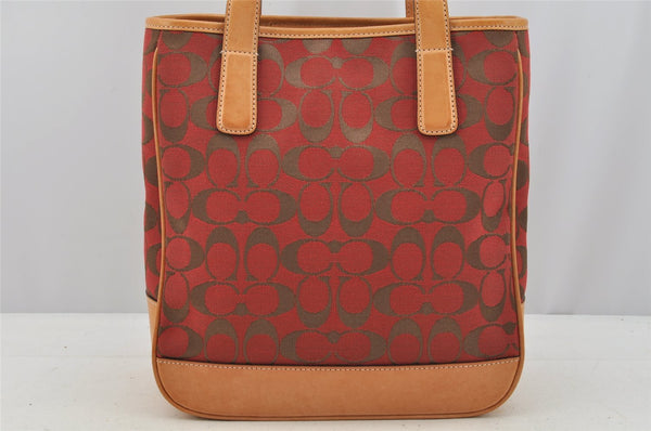 Authentic COACH Vintage Signature Hand Bag Purse Canvas Leather 6092 Red 6873I