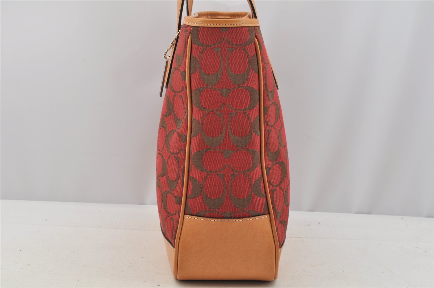 Authentic COACH Vintage Signature Hand Bag Purse Canvas Leather 6092 Red 6873I