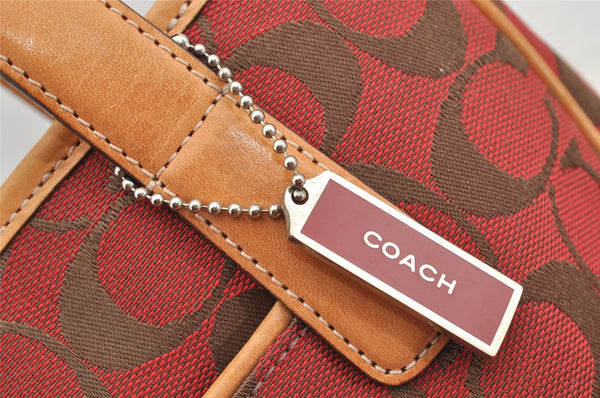 Authentic COACH Vintage Signature Hand Bag Purse Canvas Leather 6092 Red 6873I