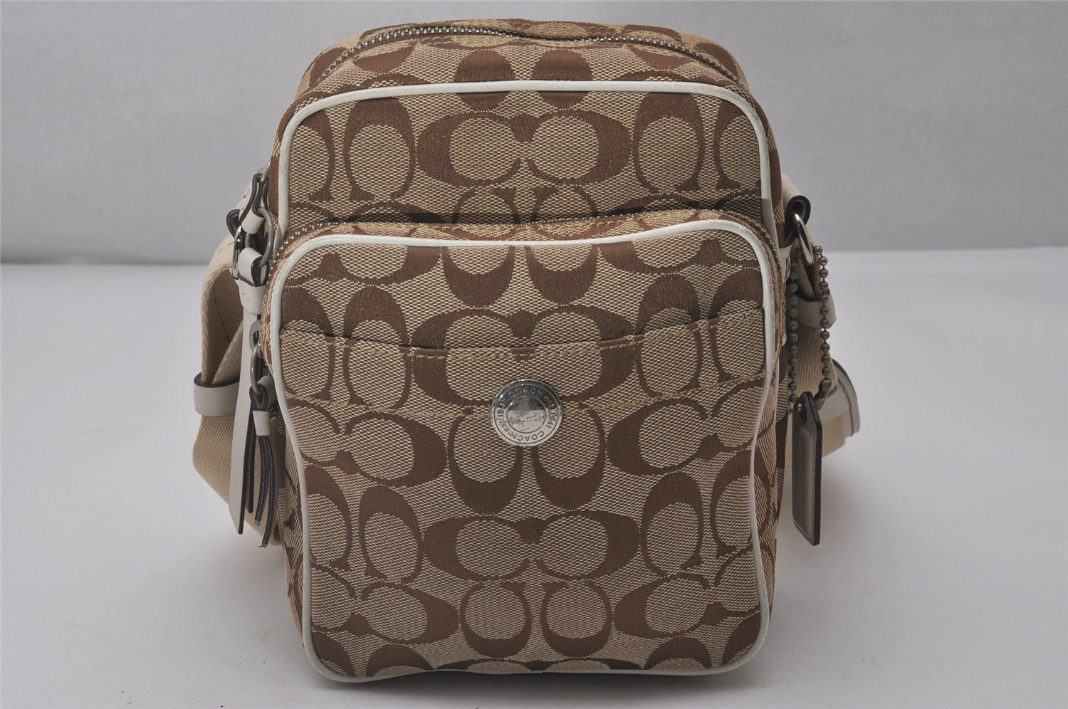 Authentic COACH Signature Shoulder Crossbody Bag Canvas Leather 6451 Brown 6874I