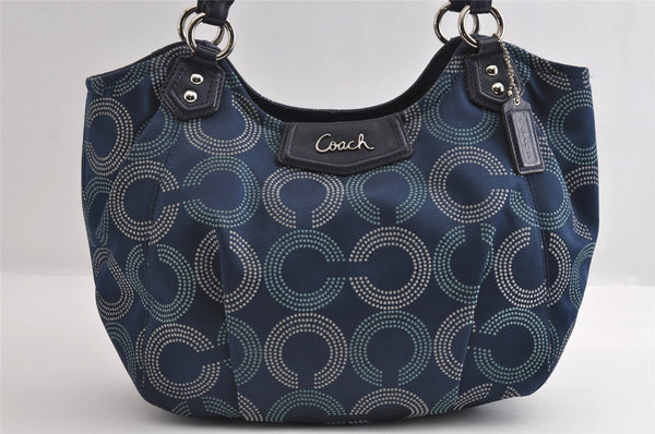 Authentic COACH Madison Dotted Op Art Sophia Canvas Leather Tote Bag Blue 6875I