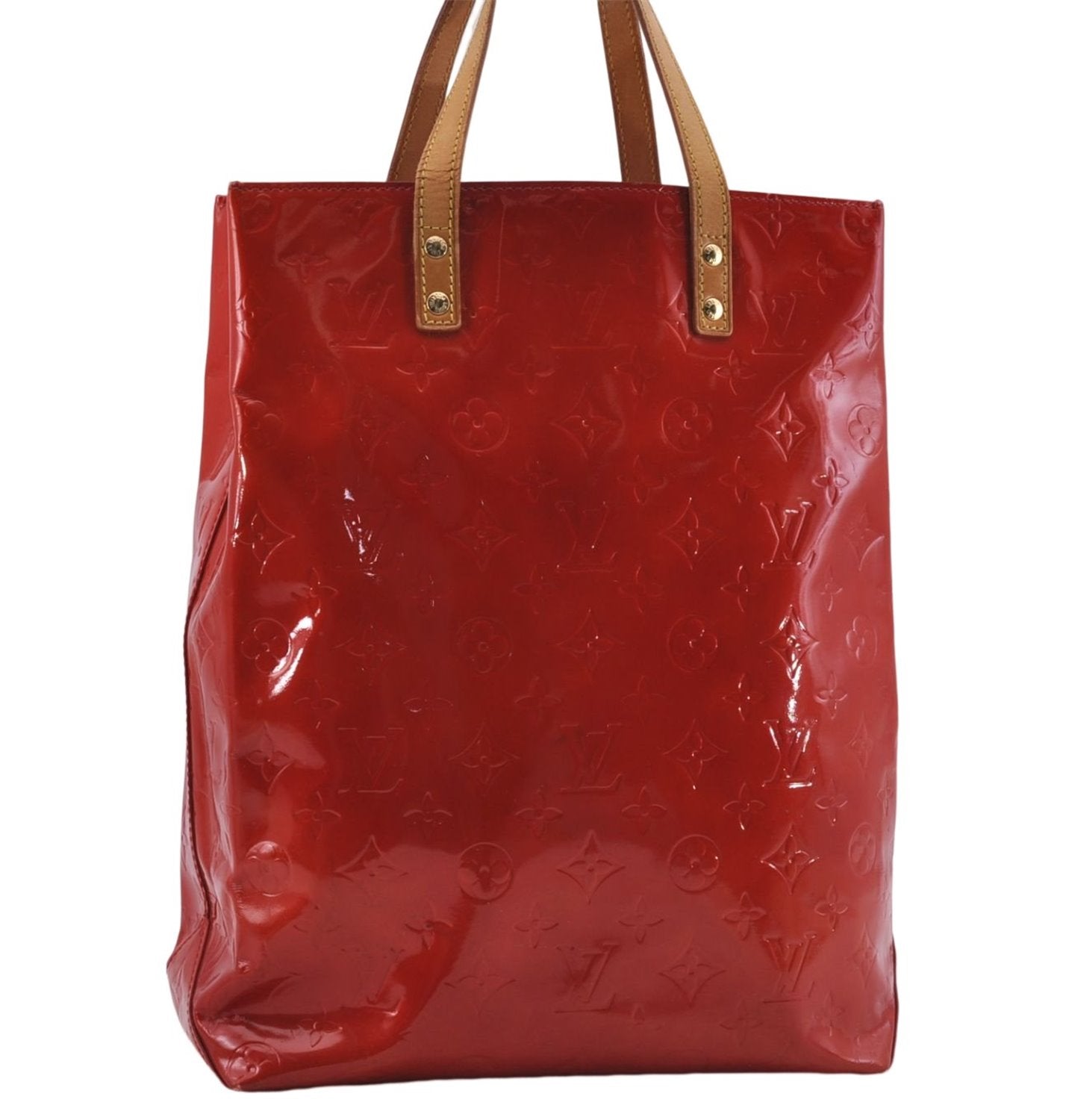 Authentic Louis Vuitton Vernis Reade MM Hand Bag Red M91086 LV 6881D