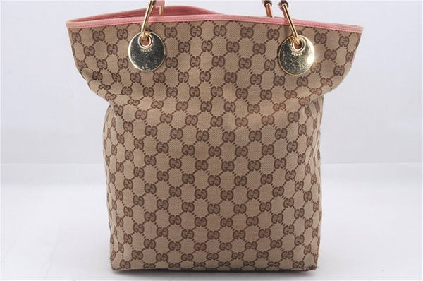 Authentic GUCCI Shoulder Tote Bag GG Canvas Leather 120836 Brown Pink 6888D